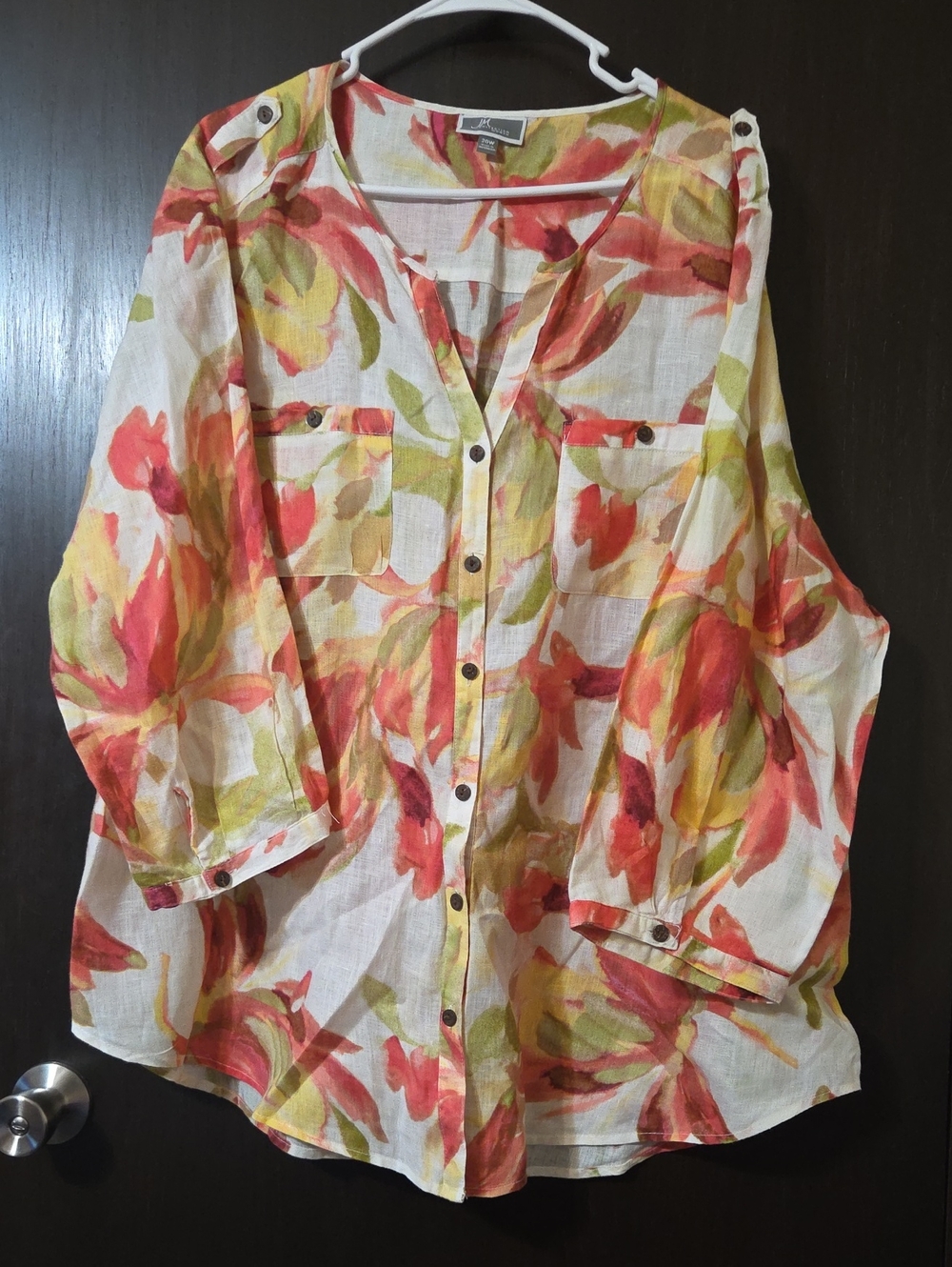 JM Collection Floral Top linen Yellow & pink size 20W